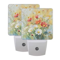 WOBOGO Red and White Wildflowers LED Night Light 2 Pcs Set 0.5 Watt Wall Plug in Dusk to Dawn Automatic Switch Soft White Light