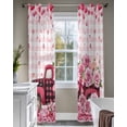 thumbnail image 4 of Valentine's Day Sheer Curtains 84 Inch Length 2 Panels Set for Living Room/Bedroom, Pink Romantic Truck Love Roses Red Plaid Kitchen Curtains Grommet Semi-Sheer Curtains Window Treatments 52"x84"x2, 4 of 7