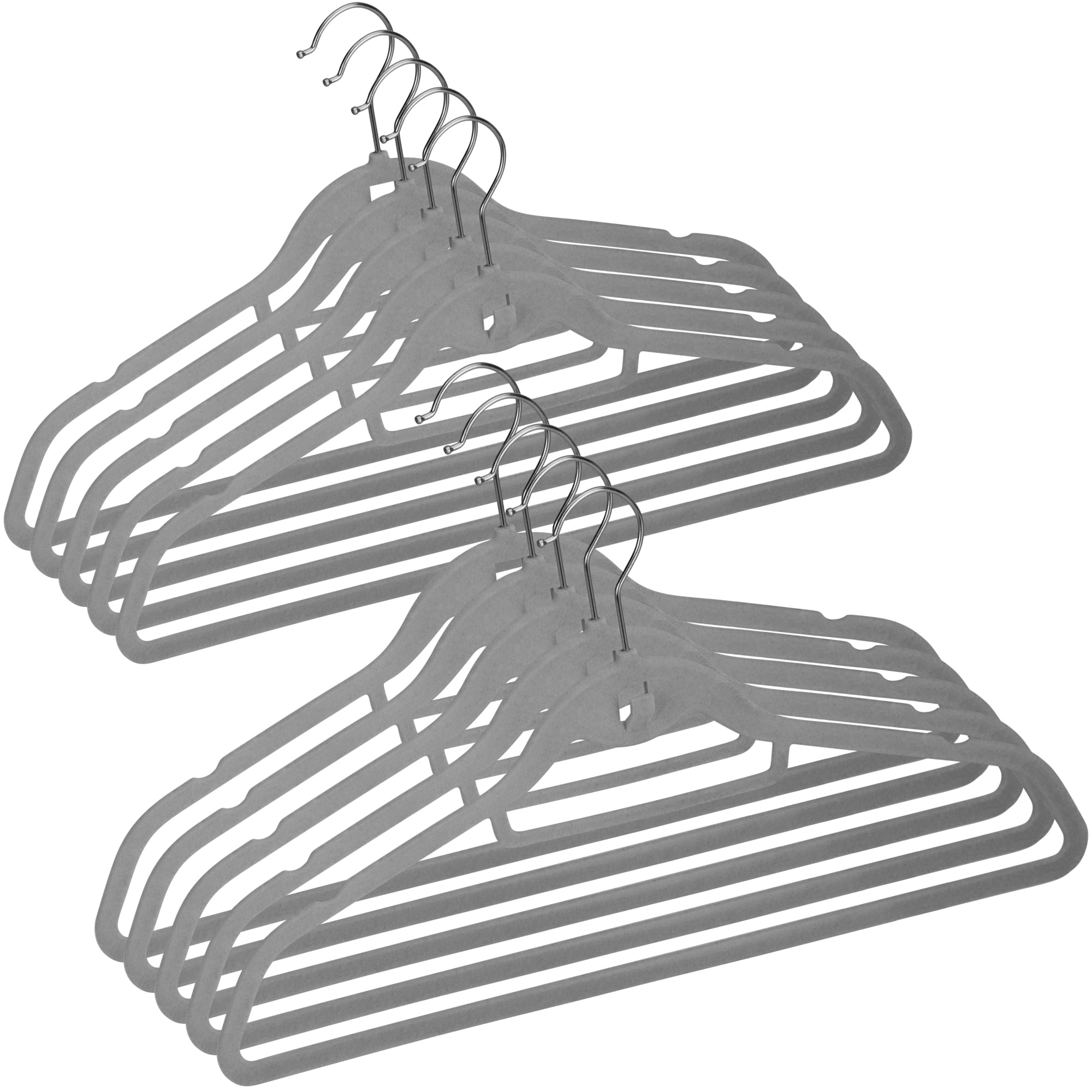 DecorRack Non Slip Velvet Clothing Hangers, 10 Pack, Gray