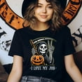 thumbnail image 4 of Funny Grim Reaper with Pumpkin Peace Sign Tee, Dark Heather, Size M, 4 of 6