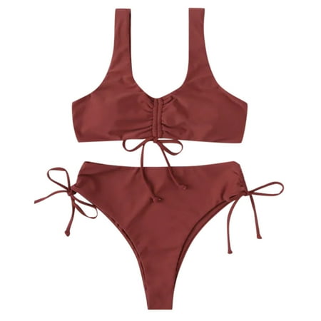 Womens 2 Piece Swimsuits Soild Push-Up Padded Bra Beach Bikini Set Beachwear Red Bathing Suits for Women S