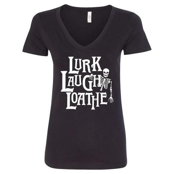 Inktastic Funny Goth Lurk Laugh Loathe with Goofy Skeleton Halloween Women's V-Neck T-Shirt