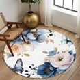 thumbnail image 2 of Round Area Rug 5 Ft, Vintage Blue Floral Washable Non-Slip Circle Carpet for Living Room/Bedroom, Farmhouse Watercolor Flower Butterflies Low-Profile Runner Mats Collection Rugs for Indoor, 2 of 8