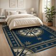 thumbnail image 3 of ODIKA 8'x10' Washable Area Rug Non-Slip Chair-Friendly Mat Antique Compass Rose Maritime Star Points Aged Rope Frame Design for Dining Room, Large Office, Lounge, 3 of 7