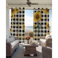 thumbnail image 3 of Sunflower Checked Black Out Curtains 63 Inch Long, Room Darkening Draperies Curtains Panels, Vintage Garden Floral Bees Farmhouse Thermal Insulated Curtain for Bedroom Living Room 52"x63" 2 Panels, 3 of 8
