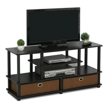 Furinno 4-Tier Large TV Stand for TVs up to 55" TV Console Table w/Open Bookcase Shelves & 2 Storage Drawers