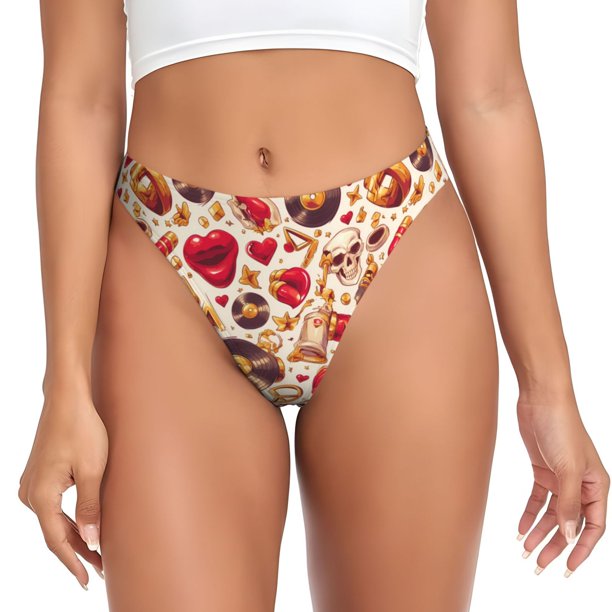 Balery Skull Retro record lips Tangas de Algodón para Mujer con Estampado – Ropa Interior Sexy, Transpirable, G-string-4X-Large