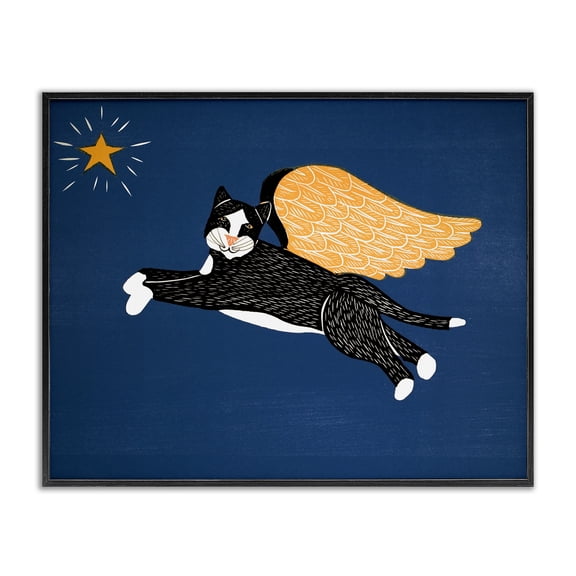 Angel Cat with Star Black Framed Giclee Art, design by Stephen Huneck