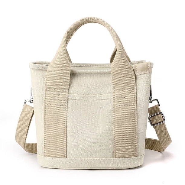 Nvzi Bolso de mano de lona de gran capacidad con múltiples bolsillos, bolso cruzado, bolso cruzado hecho a mano, color beige
