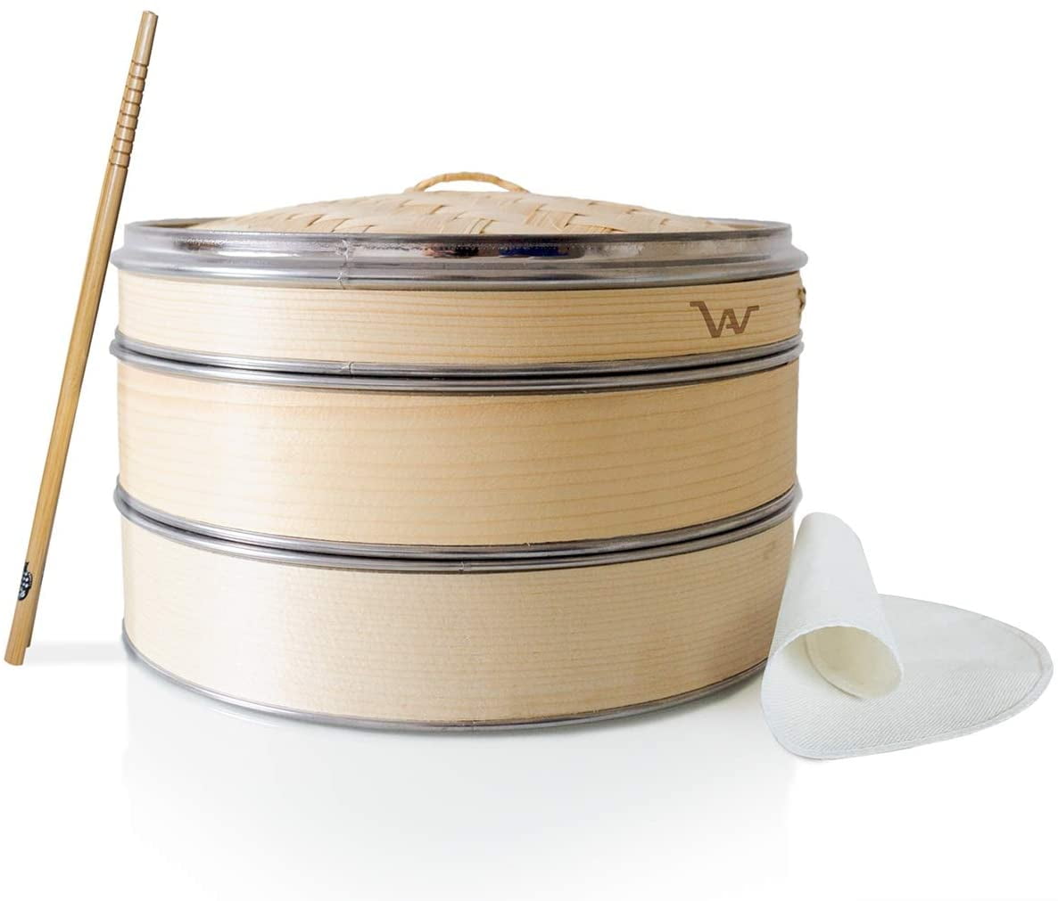 AW Bamboo Steamer Basket 10 Inch Natural Bamboo Dumpling Steamer