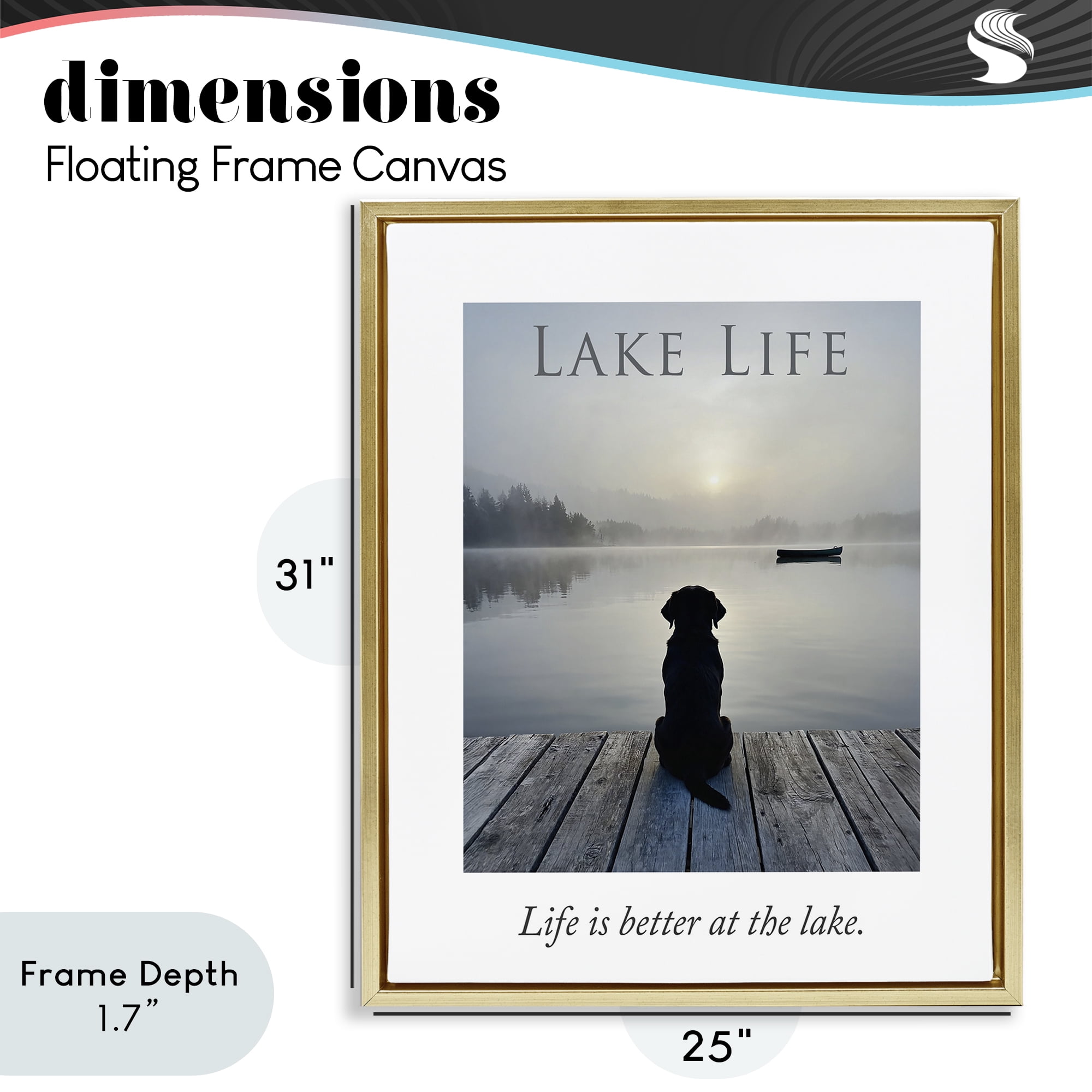 Stupell Industries Lake Life with Dog Gold Framed Floater Canvas Wall Art, design by A Barefoot Stylist