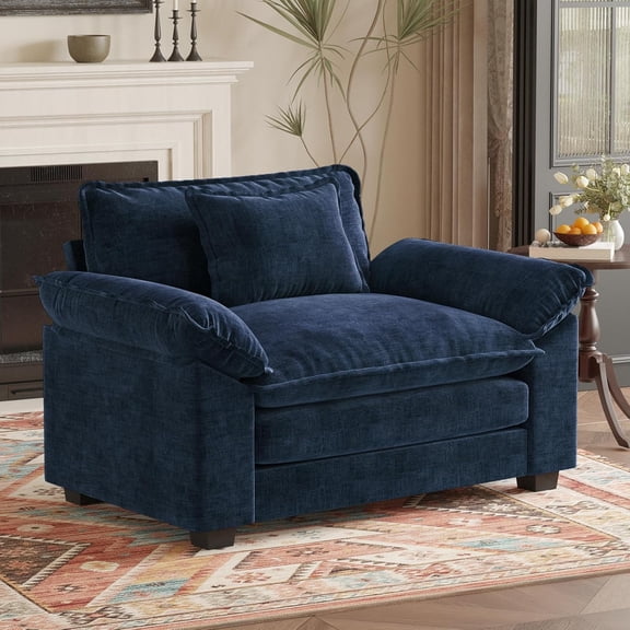 49.5'' W Oversized Accent Chair, Chenille Cloud Sofa Chair with Deep Seat and Extra Wide Armrests, Comfy Reading Armchair for Bedroom, Living Room, Blue