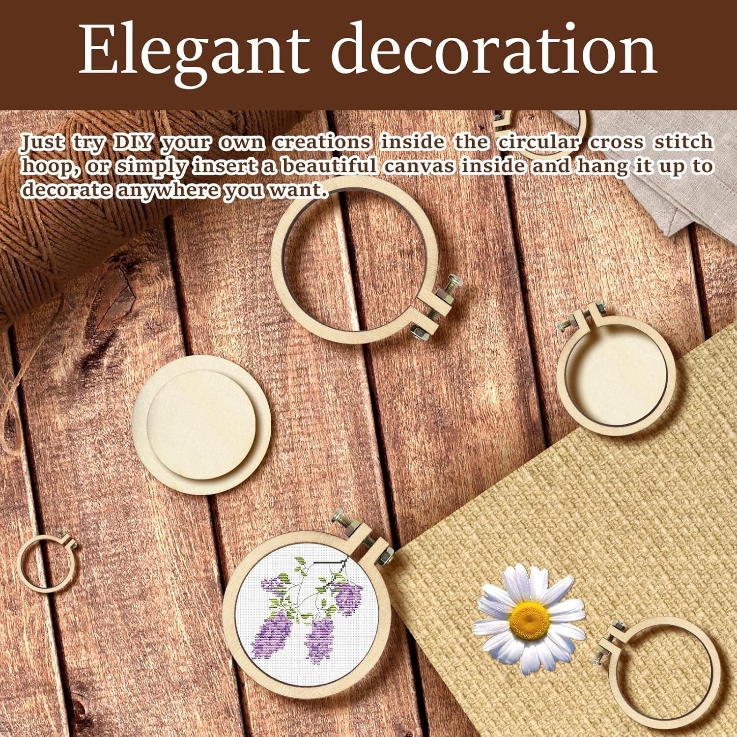 Topboutique 20 Pack Mini Embroidery Hoop 4 Sizes Tiny Cross Stitch Hoops Small Wooden Round Display Frame Ring Wood Ring Circle for Art Craft Sewing Keychain Earrings Jewelry Hanging Ornament