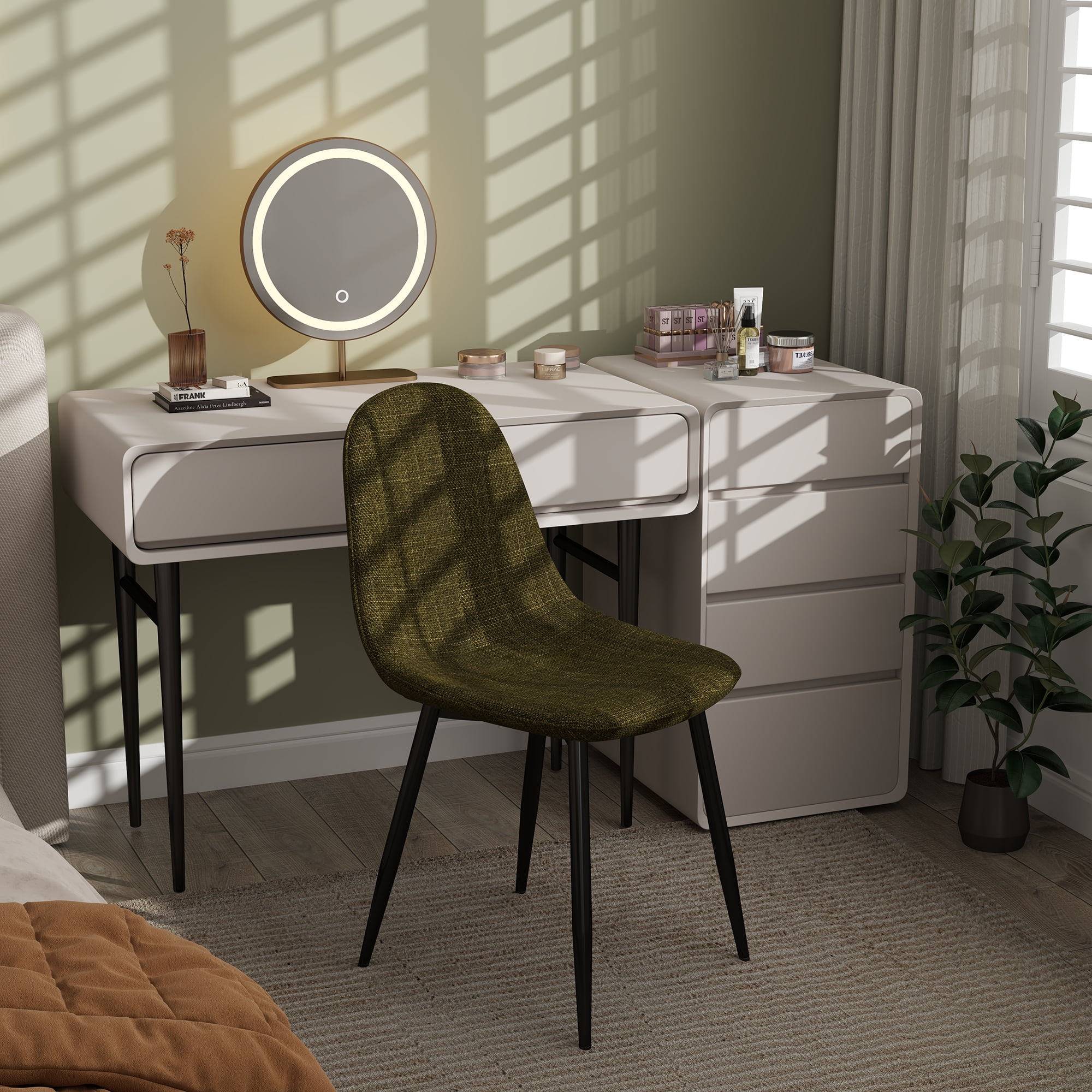 Homy Casa Lot de 4 chaises d'appoint rembourrées sans accoudoirs pour salon, chambre à coucher, réception, tissu vert