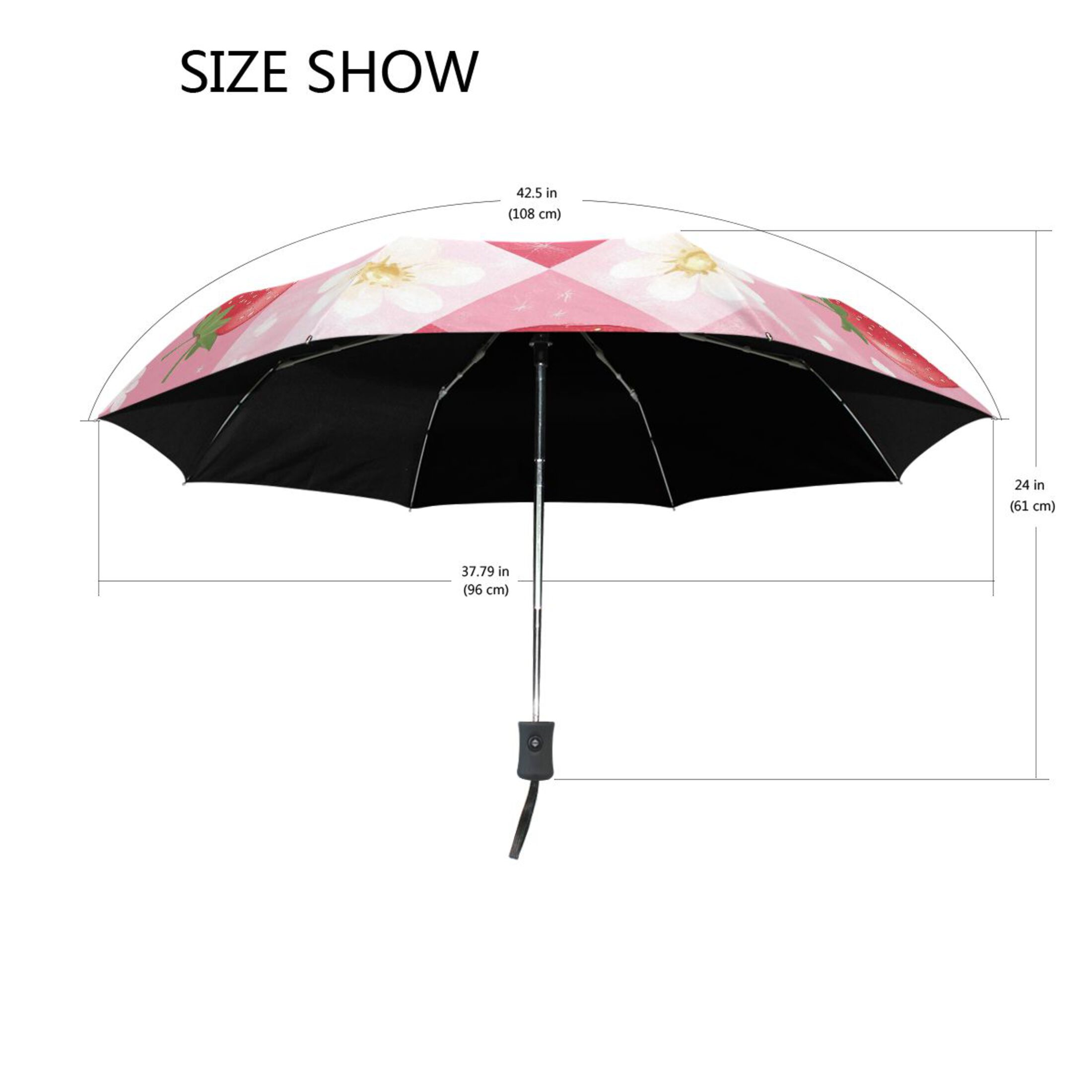 BZSMCE One-Touch Auto Open Close Rain Umbrella With Creative Sweet Strawberry Pattern