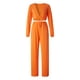 thumbnail image 1 of VISgogo Conjunto de 2 piezas de pantalones para mujer, blusas cortas con cuello en V de manga larga de color sólido con cordones + pantalones de pierna ancha VISgogo  moda, 1 of 8