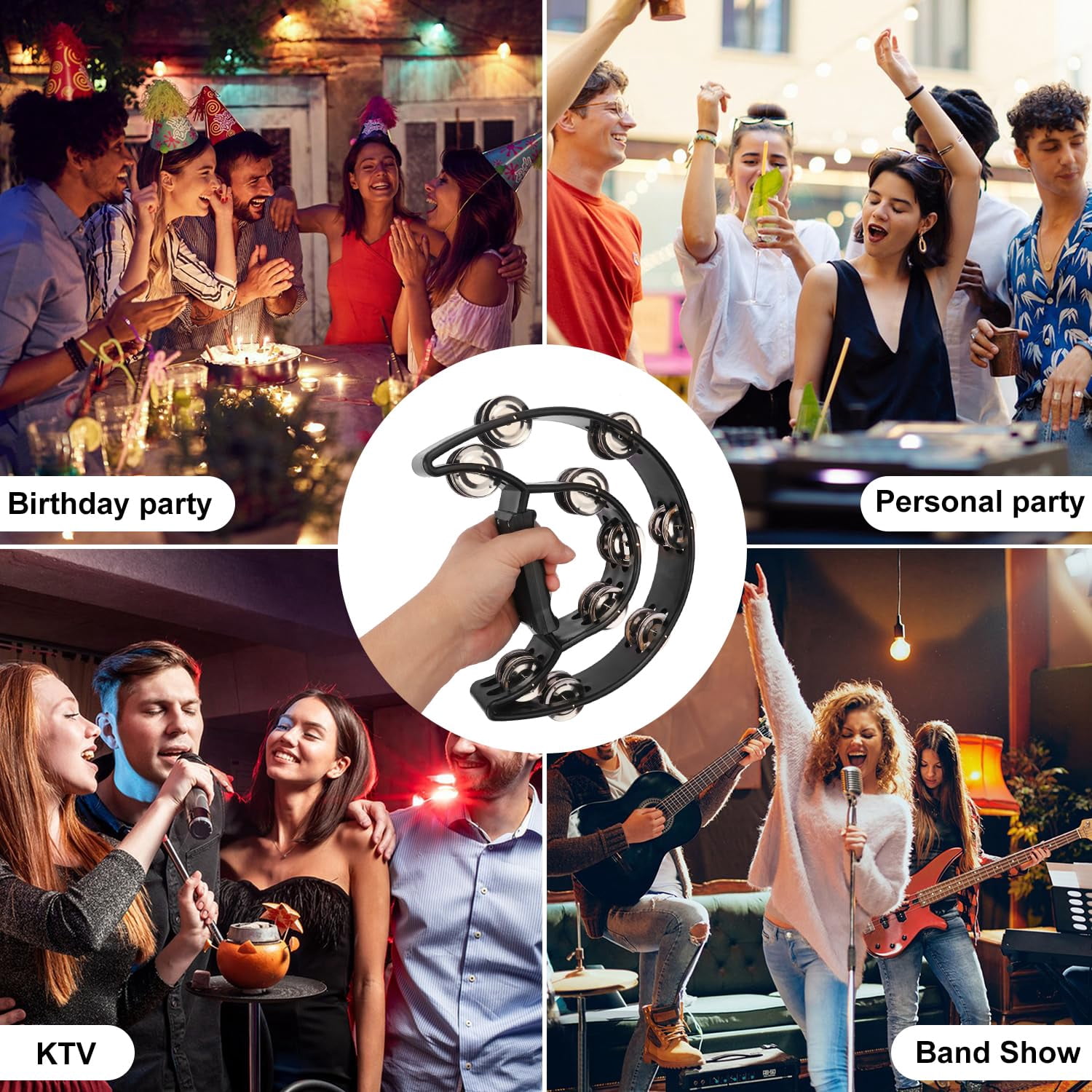 6 Pack Double Row Tambourine - 9.06 Inch Professional Handheld 20 Metal Jingles  Half Moon Musical Plastic Tambourines For Adults Music Lovers And Performers