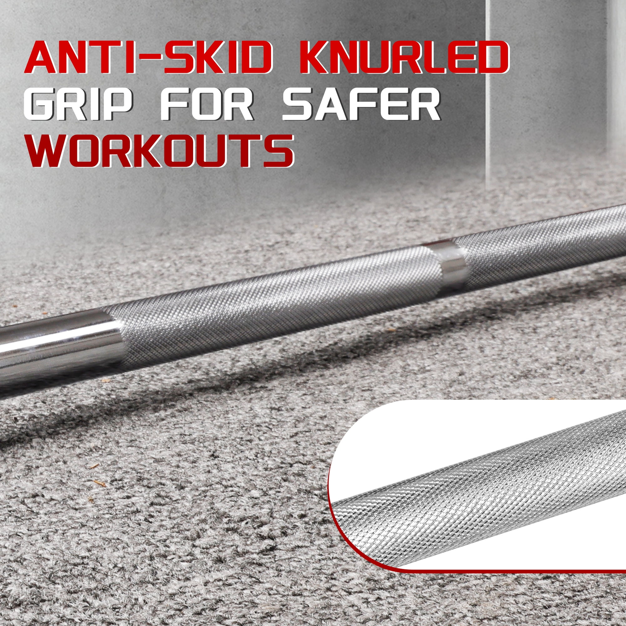 Signature Fitness Olympic Barbell, Straight Alloy Steel Weightlifting Bar, Silver Finish, 5/6/7 FT Options