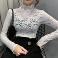 thumbnail image 3 of Fusipu Elegant Women Turtle Neck Long Sleeve Floral Lace Blouse Top Slim Base T-shirt, 3 of 8