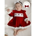 thumbnail image 5 of Miaouyo Toddler Baby Girl Christmas Velvet Dress 6 12 18 24 Months 2T 3T 4T Santa Claus Embroidery Round Neck Long Sleeves A Line Dress Bow Headband, 5 of 9