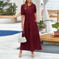 thumbnail image 5 of Wycnly Summer Dresses for Women Maxi Dress for Women Lantern Sleeve Loose Pleated Swing Maxi Dress Womens Trendy Solid Round Neck Short Sleeve Long Dress, 5 of 7