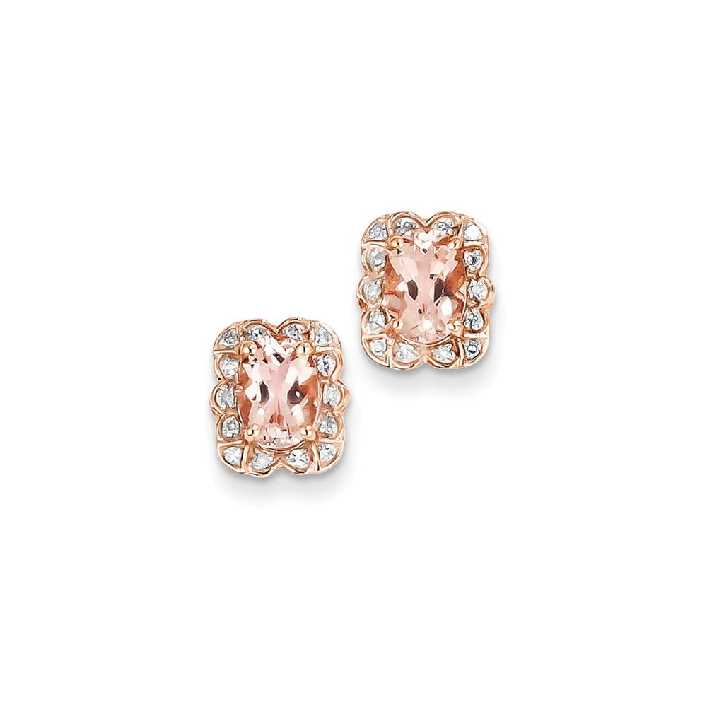 14k Rose Gold Polished Prong set Open back Diamond Pink Sapphire Morganite Post Earrings by Kevin Jewelers