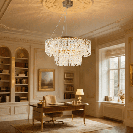 KPIBEST 23.6'' Wide 2-tier Gold Crystal Chandelier With Dimmable Led Light And Wall Switch – Elegant Ceiling Fixture For Living Room Or Foyer