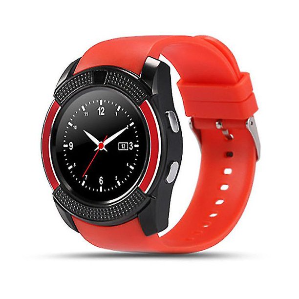 Reloj inteligente Belita Amy V8 Sim & Tf con tarjeta, reloj inteligente Bluetooth con cámara, monitor de sueño, reloj de pulsera para teléfonos inteligentes Ios Android (rojo) Afortunado Sencillez