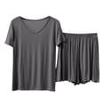 thumbnail image 2 of WCJM Gray Women's Shorts Short Sleeves Casual Two Piece Pajamas Casual Suit, 2 of 7