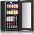 thumbnail image 3 of Yeego 105 Can Beverage Refrigerator Cooler, 3.1 cu.ft. Beverage Fridge with Glass Door for Home/Bar/Office, Black, 3 of 12
