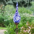 thumbnail image 4 of Exhart  Hand Blown Pearlized Blue Glass Twisted Flame Solar Powered Garden Stake with Finial, 36 inch, Metal, 4 of 7