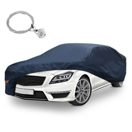 Waterproof Car Cover with Lock Universal Fit Full Breathable PEVA All Weather Heat Sun Snow Dust Rain UV Rays Scratch Resistant Outdoor Protection Fits up to 208 inches(Dark