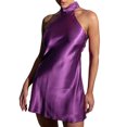 thumbnail image 1 of SAYOO Vestido corto halter casual para mujer Moda Color sólido Satén Sin espalda Cintura alta Vestido acampanado SAYOO  moda, 1 of 5