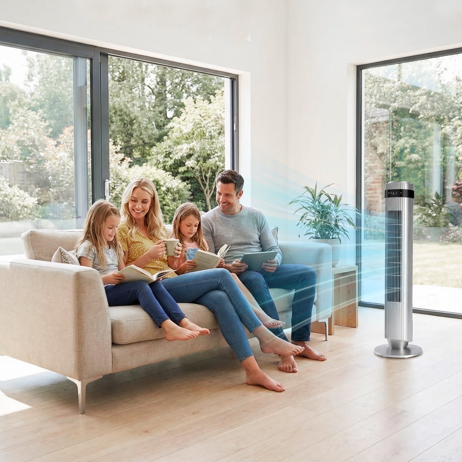 Tower Fan for Home, 64° swivel Standing Floor Fan with Remote, Bladeless Fan Cold Air Quiet, 5 Speeds, 4 Modes, LED Display, Gray