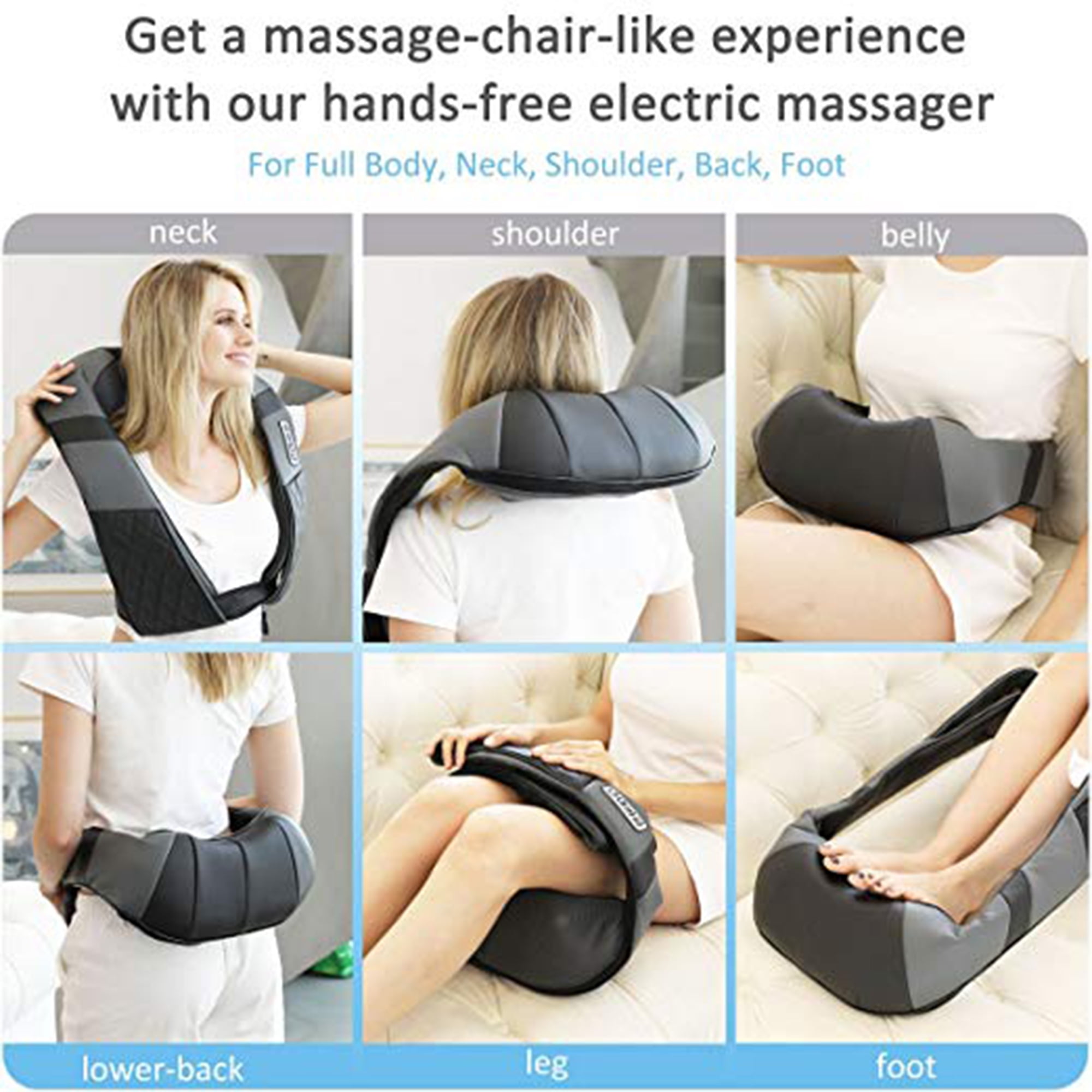 Shiatsu Back Neck Shoulder Massager Simulate Human Hand Grasping and  Kneading Pain Relief Deep Tissue Heating Neck Massageador