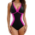 thumbnail image 2 of QIUOMBBP Womens One Piece Swim Dress Ruched Twist Front Tummy Control Swimdress Adjustable Strap Bathing Suit for Beach Black M, 2 of 9