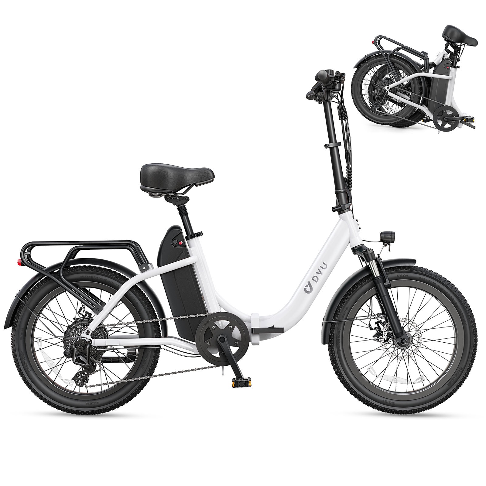 DYU Electric Bike for Adults, 20" Fat Tire Electric Mountain Bike with 48V 15.6Ah - 748.8Wh Removable Battery, Peak 1000W Motor, Max Speed 28Mph, up to 80 Miles, UL2849 Certification