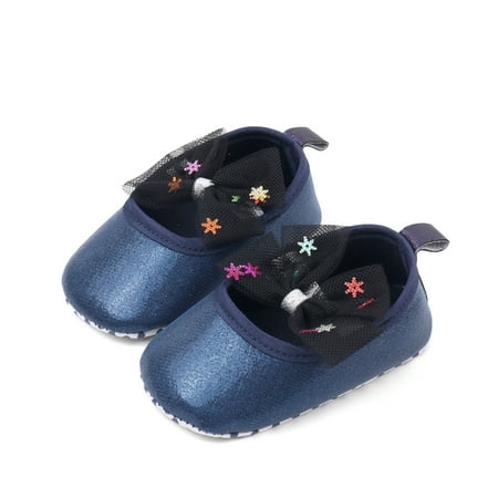 Loliuicca Baby Girl Cute Flats Soft Soles Sequin Mesh Bows Mary Jane Shoes