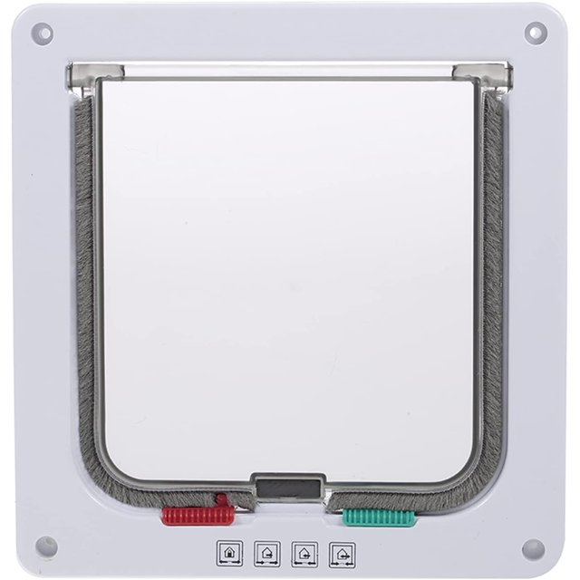 Cat Door Pet Entry Safe Ferromagnetic Pet Flap Door 4 Ways Locking Automatically Close for Kitty Small Dogs