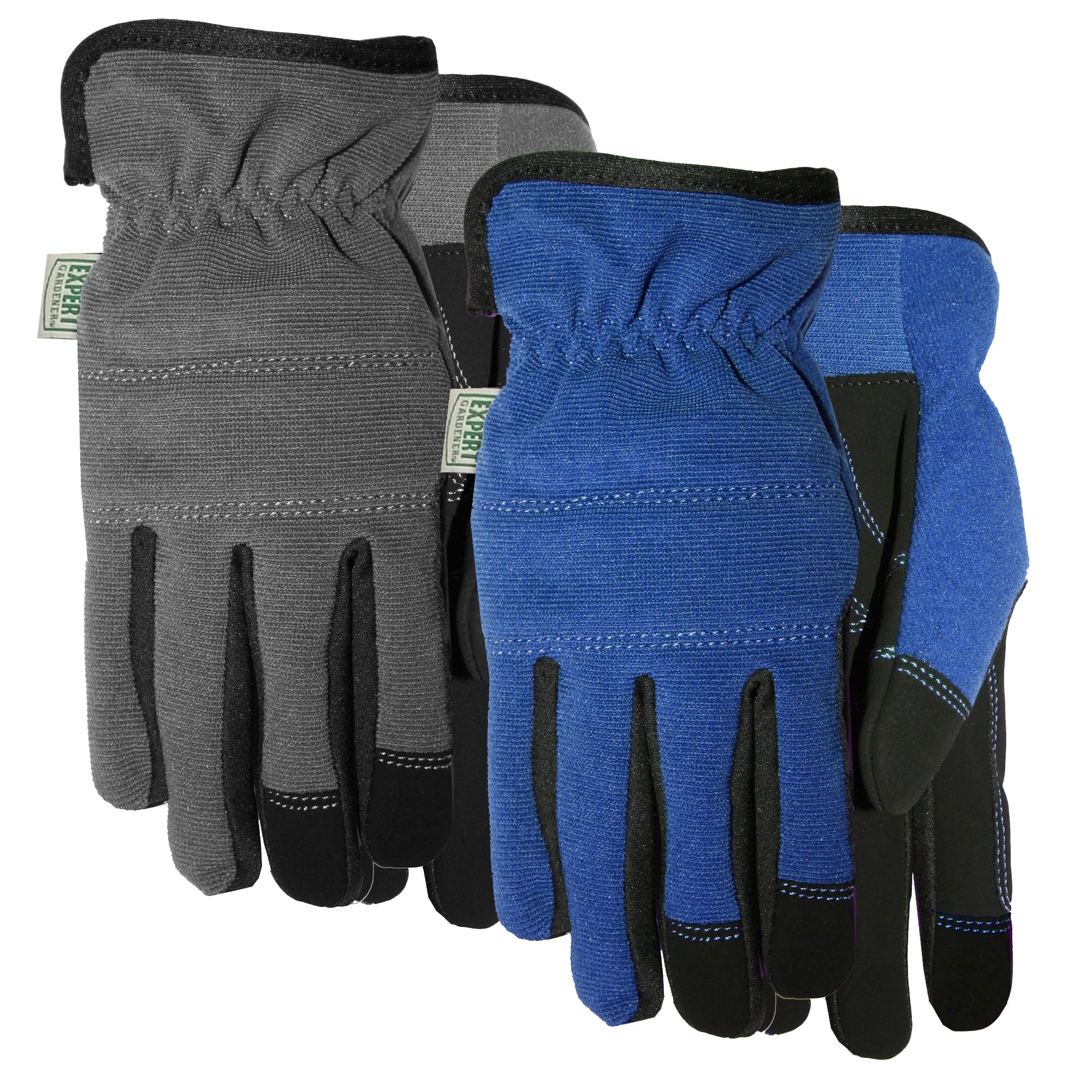 Expert Gardener Adult Unisex Large Synthetic Leather Gloves, Blue & Gray 2 Pack