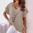 thumbnail image 2 of CHUMUD Cotton Linen Shirts for Women Short Sleeve V Neck Cat Floral Lightweight Tees Summer Casual Loose Fit, 2 of 4