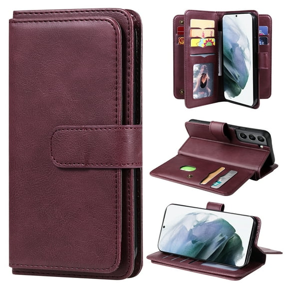 SaniMore Versatile Case for Samsung Galaxy S23 Plus 6.6" 2023, Durable PU Leather Case Card Slots Flip Kickstand Magnetic Closure Anti-drop Shockproof Full Protective Wallet Business Case, Winered