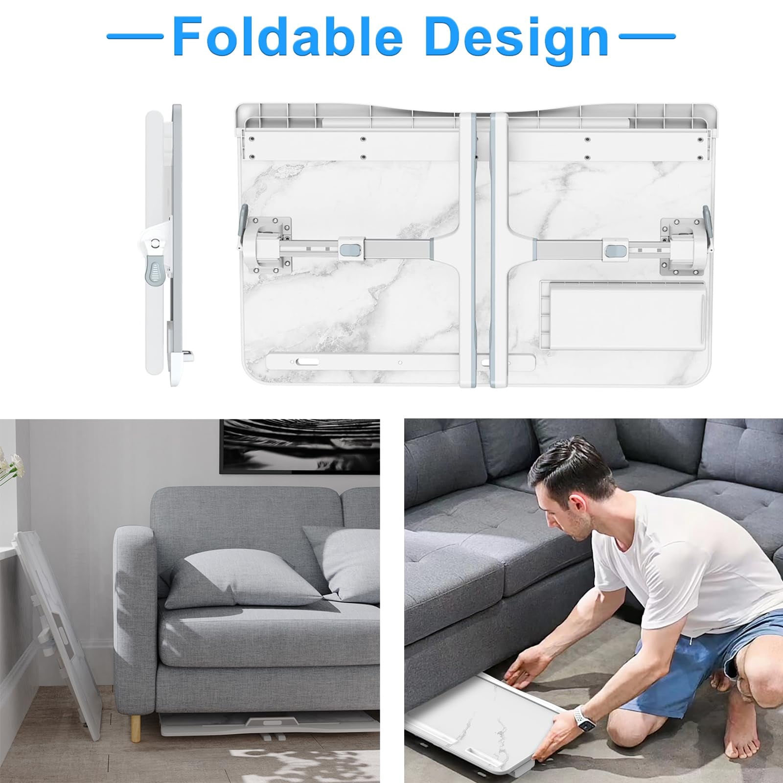 Laptop Bed Desk  Adjustable Lap With Drawer X-large Foldable Table Tray For Couch Floor Writing Working Reading Eating Painting (marble 23.6"*15.7")