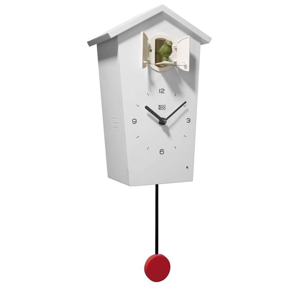 Reloj de cuco KOOKOO Birdhouse, blanco, diseño moderno con 12 pájaros