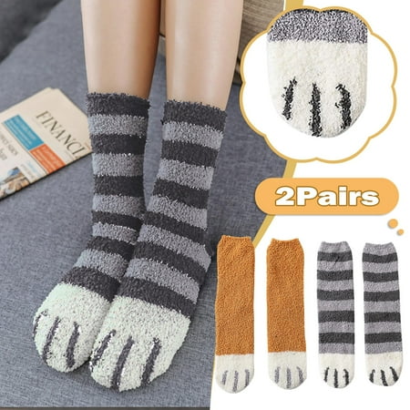 

STEADY Women Fashion Cat Coral Thickening Fuzzy Middle Stockings Socks 2PC