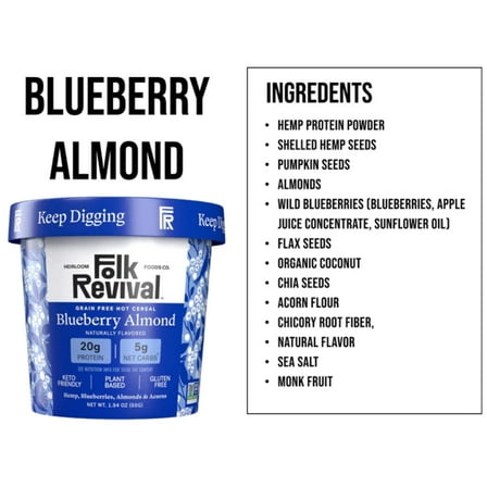 FOLK REVIVAL - Blueberry Almond Hot Cereal 1.94OZ ( Pack of 6)