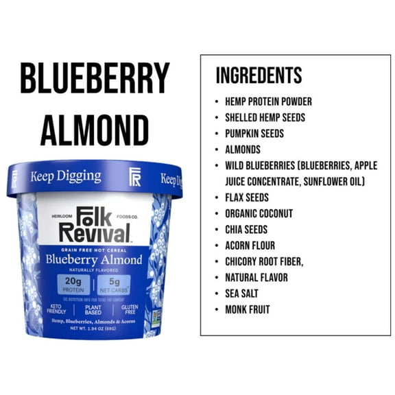FOLK REVIVAL - Blueberry Almond Hot Cereal 1.94OZ ( Pack of 6)
