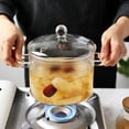 thumbnail image 3 of Elegant Modern Mini Glass Cookware: 14cm Double-Handle 1300ml High Borosilicate Pot for Simmering, Noodle Boiling & Stewing – Heat-Resistant for Gas Stoves, Includes Heat Insulation Mat, Pot Brush &, 3 of 5