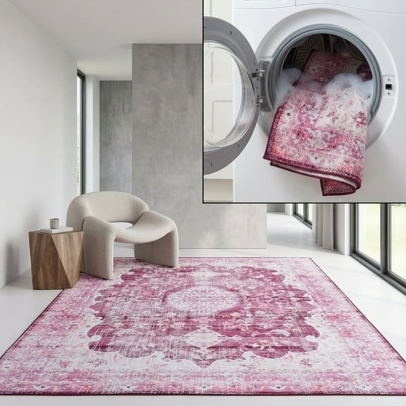 SAFAVIEH Tucson Rorie Medallion Machine Washable Area Rug, Fuchsia/Purple, 5' x 8'