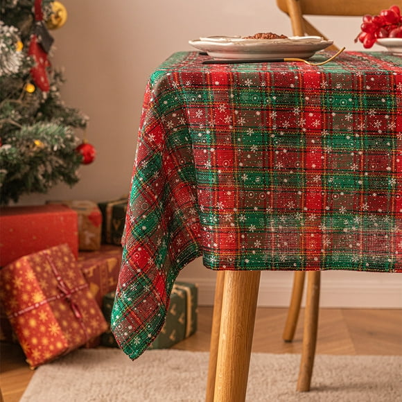Nvzi Christmas Plaid Tablecloth Rectangle Table Cover for Farmhouse Christmas Party Decoration-Green grid snowflakes-SIZE G:55*94inch